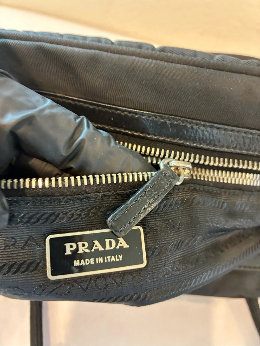 Prada Black Nylon Shoulder Tote with Silver Hardware